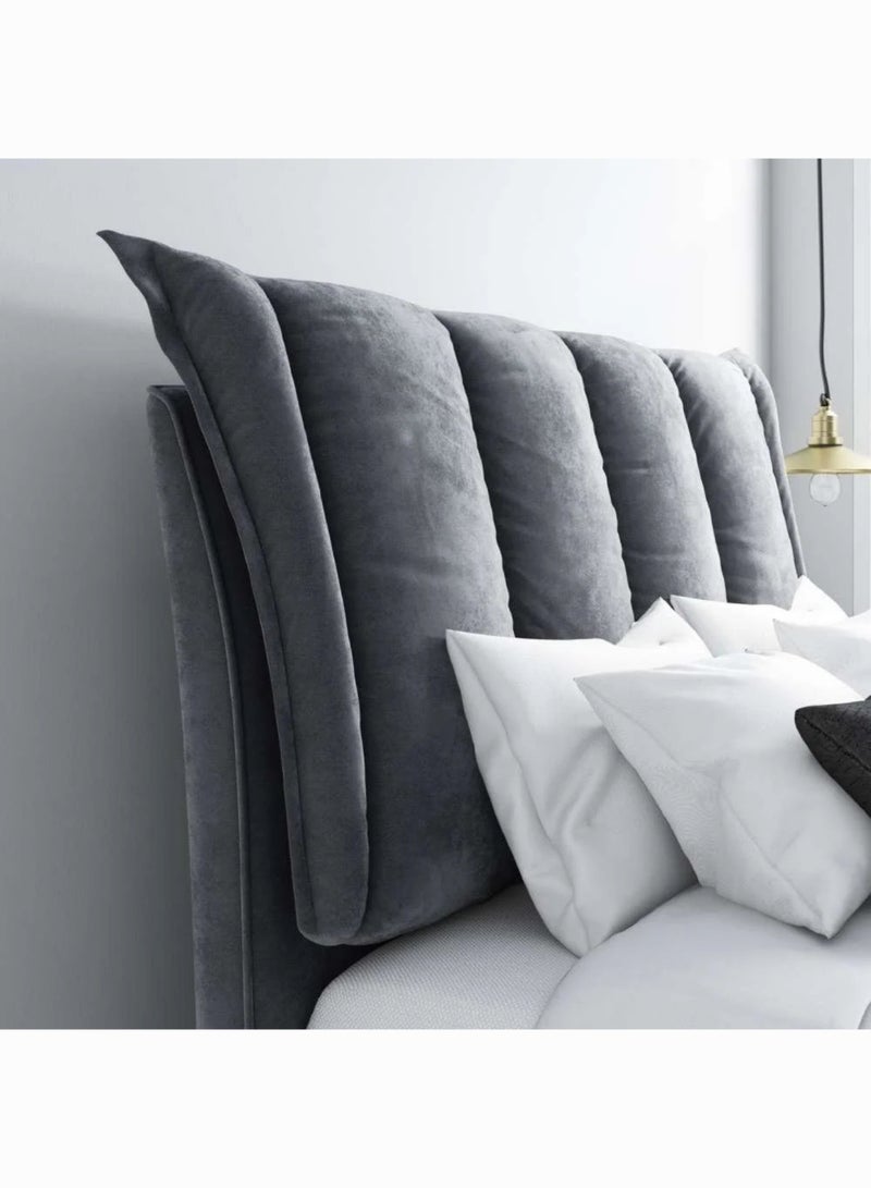 KUSTOMDECO Cloud Comfort Grey Velvet King Size Ottoman Bed With Cushioned Headboard - Customizable Design for UAE Bedrooms  - Image 2