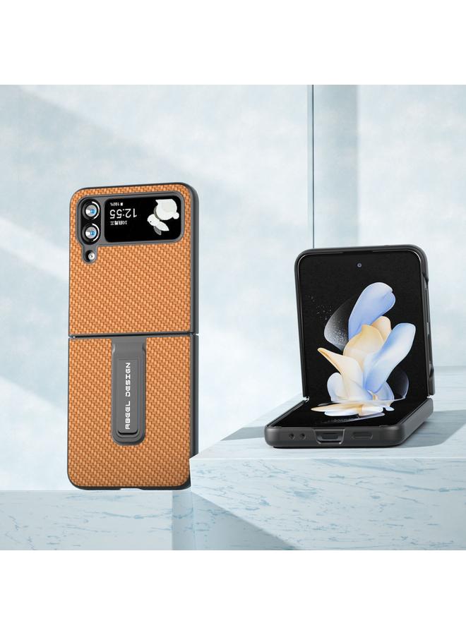 اس-توب جراب لهاتف Samsung Galaxy Z Flip3 5G مصنوع من ألياف الكربون وغطاء حماية مع حامل - Image 2