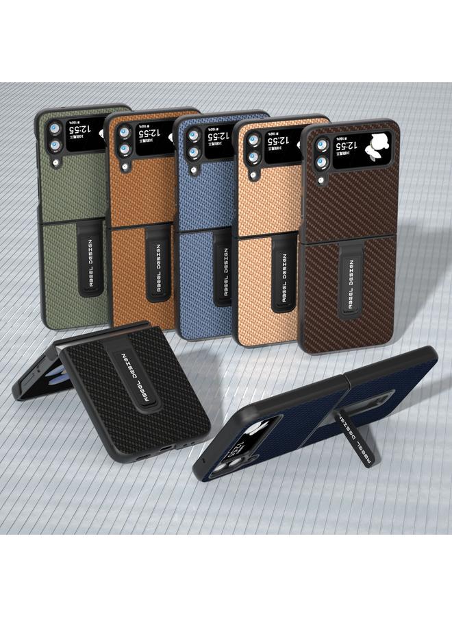 اس-توب جراب لهاتف Samsung Galaxy Z Flip3 5G مصنوع من ألياف الكربون وغطاء حماية مع حامل - Image 5