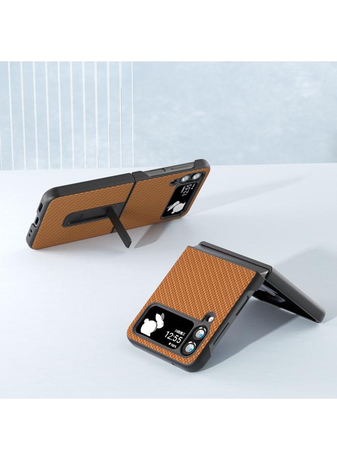 اس-توب جراب لهاتف Samsung Galaxy Z Flip3 5G مصنوع من ألياف الكربون وغطاء حماية مع حامل - Image 3