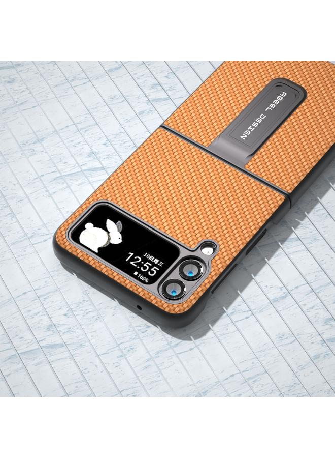 اس-توب جراب لهاتف Samsung Galaxy Z Flip3 5G مصنوع من ألياف الكربون وغطاء حماية مع حامل - Image 4