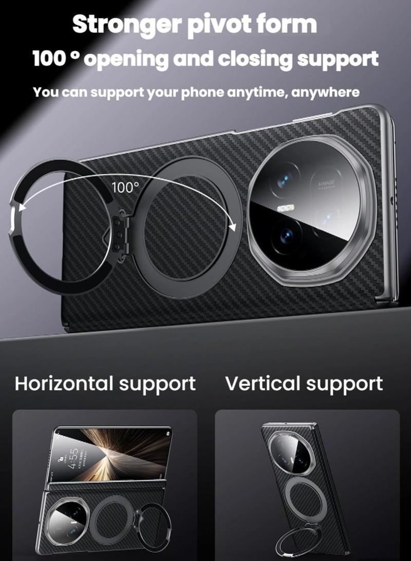 Shell compatible with Honor Magic V5 (2025), built-in 360° rotatable ring stand  magnetic  hinge protection, Kevlar textured protective cover - Image 4