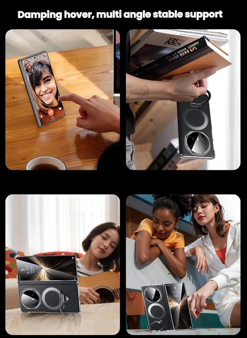 Shell compatible with Honor Magic V5 (2025), built-in 360° rotatable ring stand  magnetic  hinge protection, Kevlar textured protective cover - Image 3