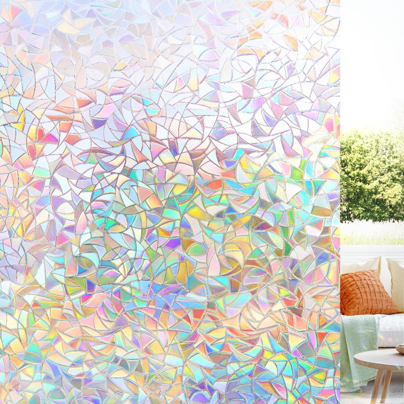 LUTE Window Privacy Film Rainbow Window Film 3D Decorative Stained Glass Cling NonAdhesive Vinyl Static Cling Removable Glass Stickers Sun UV Blocking Decal Covering for Home 236 x 1181 inches