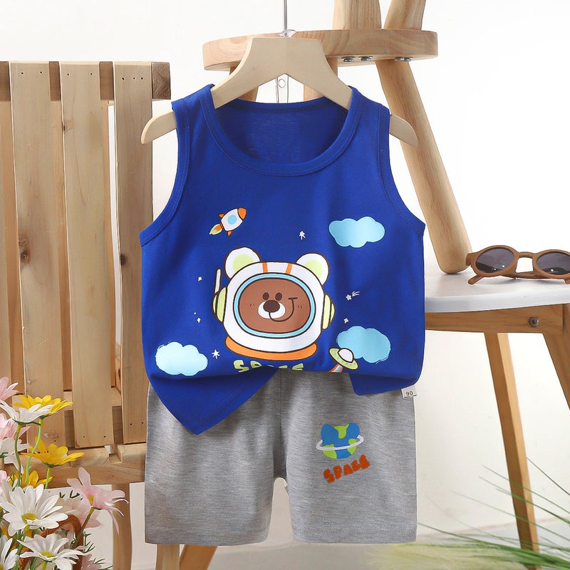 Kids Cotton Vest Set Summer 2024 E30-Space Bear 