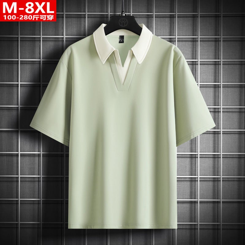 Mens Plus Size Casual Short Sleeve Polo Shirt with Contrast Color Fake Two-Layer Design - Image 2