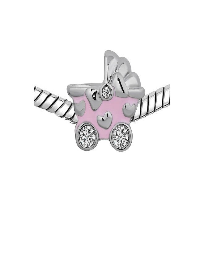 KunBead Pram Pink Enamel Baby Carriage Bead Charms Compatible with Pandora Charm Bracelets Birthday Jewelry Gifts for Women - Image 3