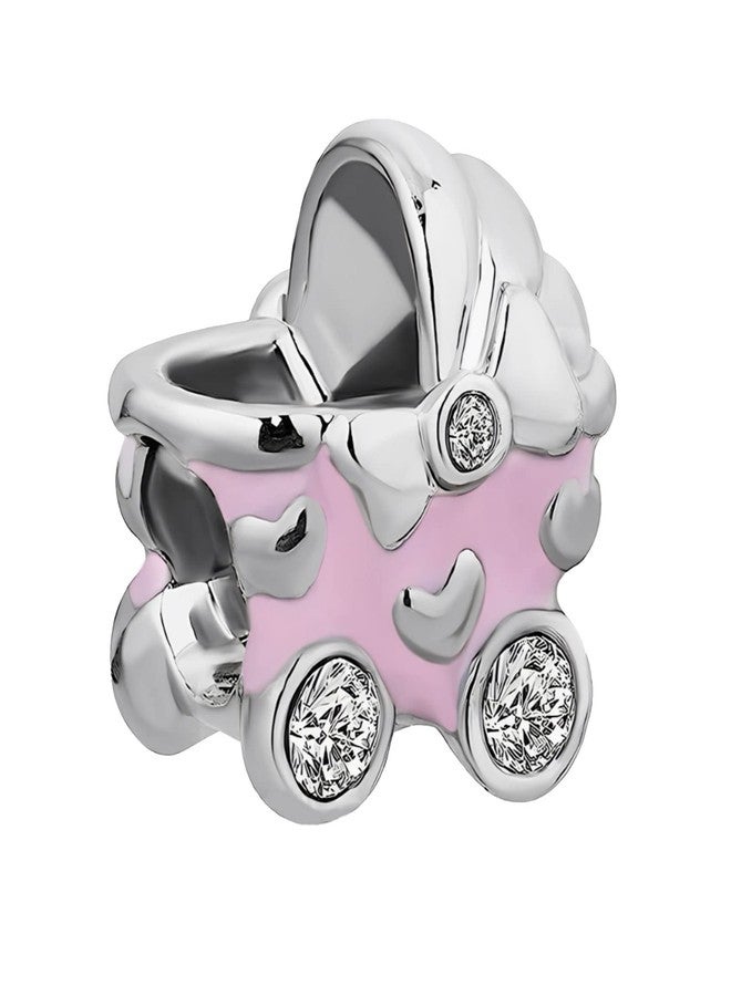KunBead Pram Pink Enamel Baby Carriage Bead Charms Compatible with Pandora Charm Bracelets Birthday Jewelry Gifts for Women - Image 1
