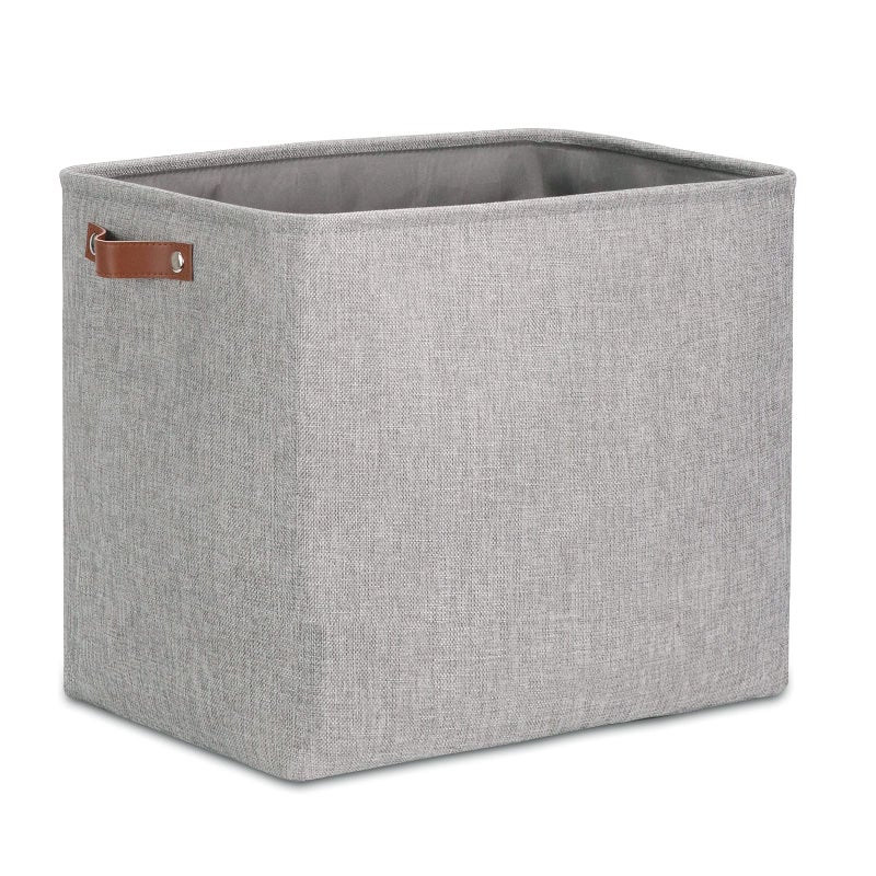 DULLEMELO Large Collapsible Storage BasketBin with Sturdy Leather Handles Fabric Organizer Bin for Storage Clothes Toys Books Office Bedroom Closet Nursery  Laundry Gray