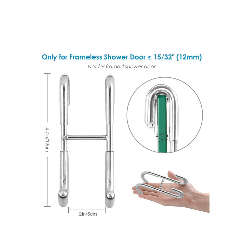 SOLARAE Shower Door Hooks (3-Pack), Over Door Hooks for Bathroom Frameless Glass Shower Door, Towel Hooks, Shower Squeegee Hooks, Silver, 304 Stainless Steel Rack Hooks, Drilling-Free - Image 3