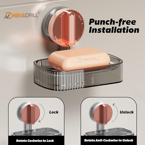 NEVADRILL Vacuum Sucker Soap Box – Rose Gold Transparent, Single Layer – Punch-Free Wall Mounted Soap Holder for Bathroom & Kitchen, No-Drill Suction Cup Design [ND-1001RG] - Image 2