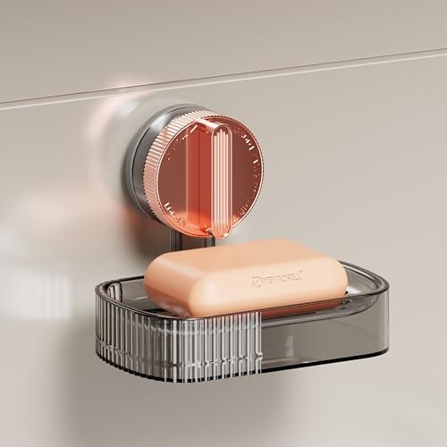 NEVADRILL Vacuum Sucker Soap Box – Rose Gold Transparent, Single Layer – Punch-Free Wall Mounted Soap Holder for Bathroom & Kitchen, No-Drill Suction Cup Design [ND-1001RG] - Image 1