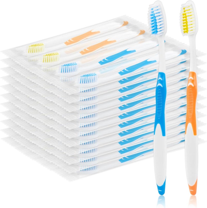 Zhjianup 50 pcs Disposable Toothbrushes Individually Wrapped, Single Use Manual Toothbrush Kit for Adults Guests Travel Hotel Nursing (2 Colors) - Image 1