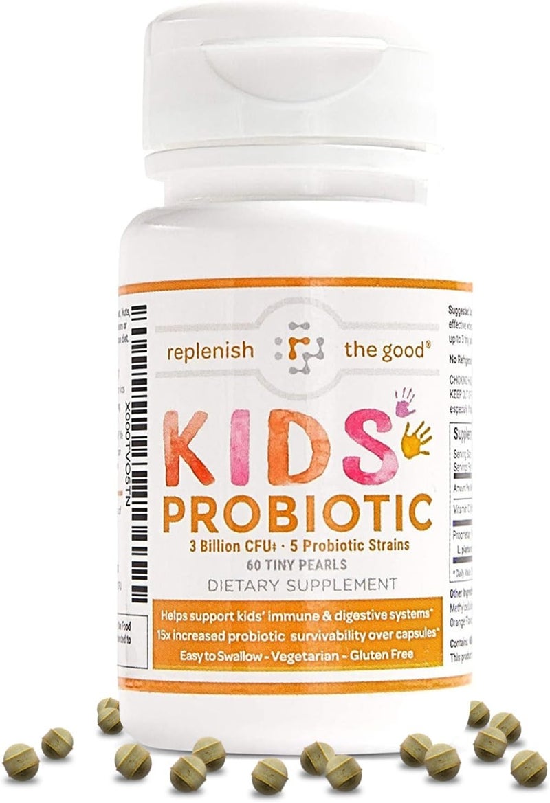 Replenish the Good Kids Vegan Probiotics 60 Tiny Pearls  Antibiotic Recovery  Helps Support Kids Immune  Digestive System  15x More Effective Than Gummies  Sugar Free Easy to Swallow - Image 1
