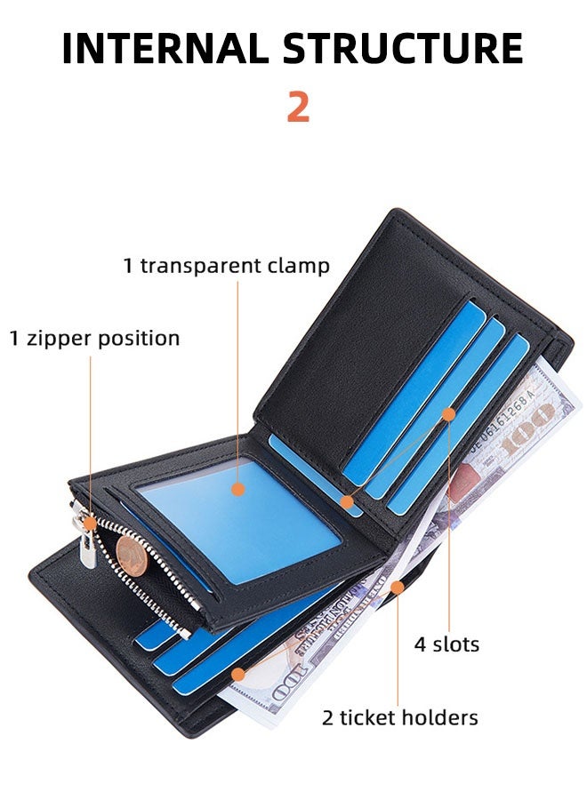 بايلليري محفظة رجالية صغيرة الحجم بتقنية تحديد الهوية بموجات الراديو - حامل بطاقات أعمال رفيع بسحاب مع 6 فتحات للبطاقات، وحامل هوية شفاف، وحجرة عملات معدنية بسحاب، وحامل تذاكر (أسود) - Image 4
