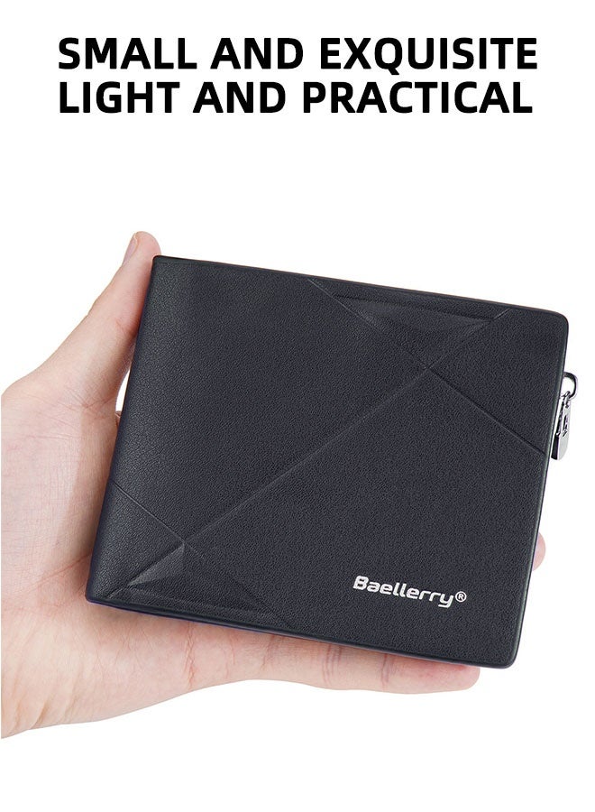 بايلليري محفظة رجالية صغيرة الحجم بتقنية تحديد الهوية بموجات الراديو - حامل بطاقات أعمال رفيع بسحاب مع 6 فتحات للبطاقات، وحامل هوية شفاف، وحجرة عملات معدنية بسحاب، وحامل تذاكر (أسود) - Image 2