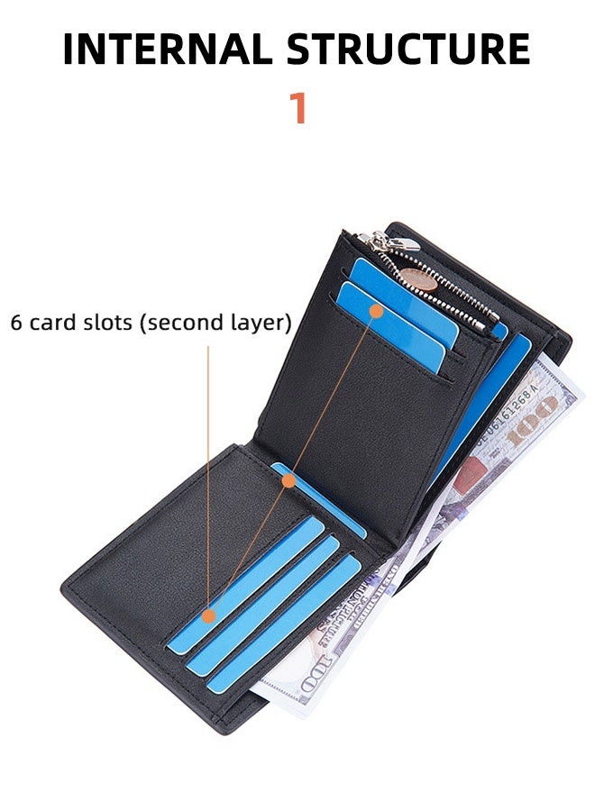 بايلليري محفظة رجالية صغيرة الحجم بتقنية تحديد الهوية بموجات الراديو - حامل بطاقات أعمال رفيع بسحاب مع 6 فتحات للبطاقات، وحامل هوية شفاف، وحجرة عملات معدنية بسحاب، وحامل تذاكر (أسود) - Image 3