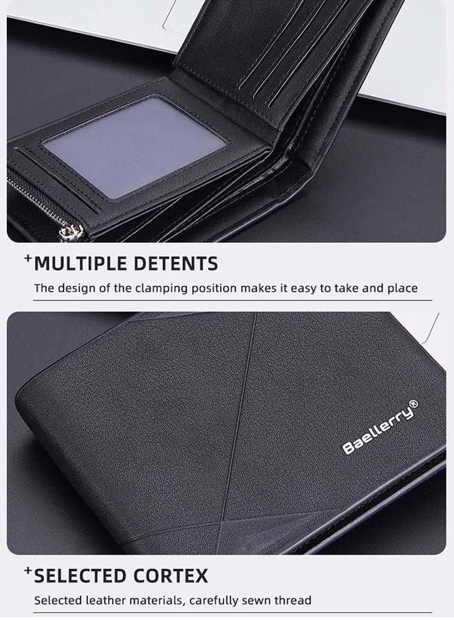 بايلليري محفظة رجالية صغيرة الحجم بتقنية تحديد الهوية بموجات الراديو - حامل بطاقات أعمال رفيع بسحاب مع 6 فتحات للبطاقات، وحامل هوية شفاف، وحجرة عملات معدنية بسحاب، وحامل تذاكر (أسود) - Image 5