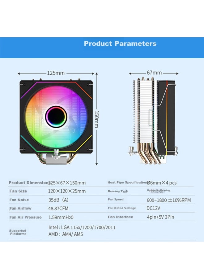 Jplayer Ziyi Co-branded Edition 4 Copper Tube Cpu Cooler, White, Argb Lighting Synchronization, Intelligent Temperature Control Jps-510 - Image 1