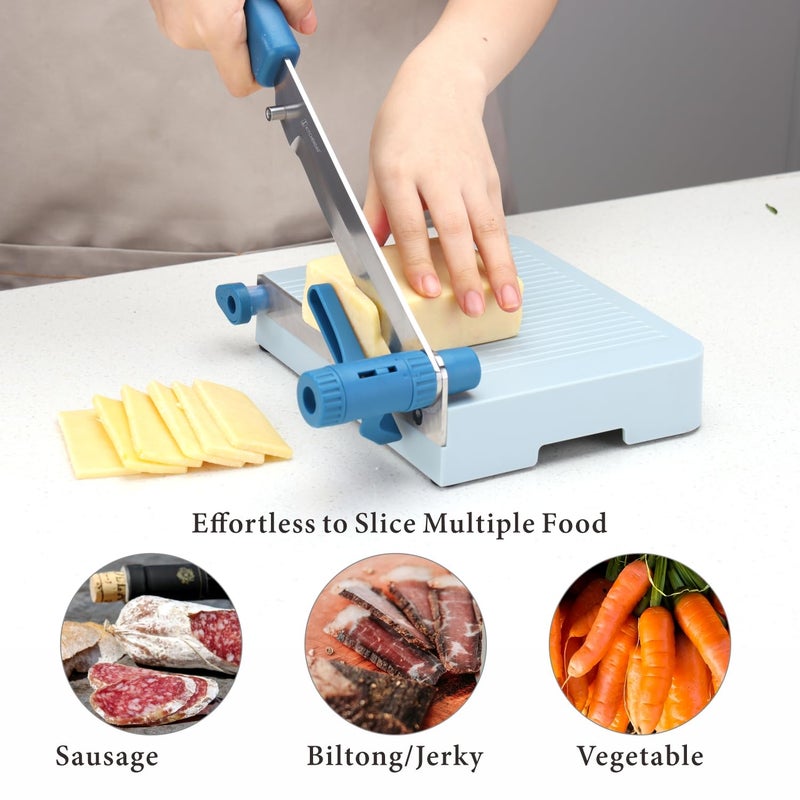 KITCHENDAO KITCHENDAO Multipurpose Cheese Slicer Cutter with Board for Arthritic and Weak Hands, Adjustable Thickness Dial for Block Cheese, Effortless Slicing, Guillotine Sausage Ham Biltong Jerky Slicer  - Image 3
