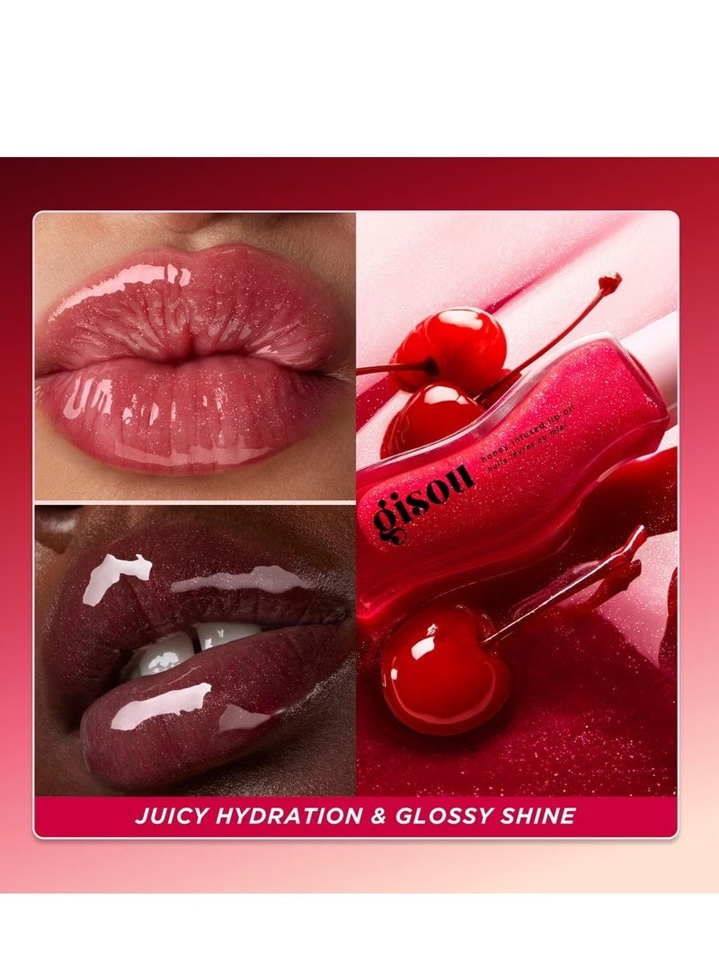 Gisou Honey Infused Lip Oil Cherry on the Cake,Nourishing Lip Moisturizer for Dry Lips, High Shine, Smooth Finish-8 ml - Image 2