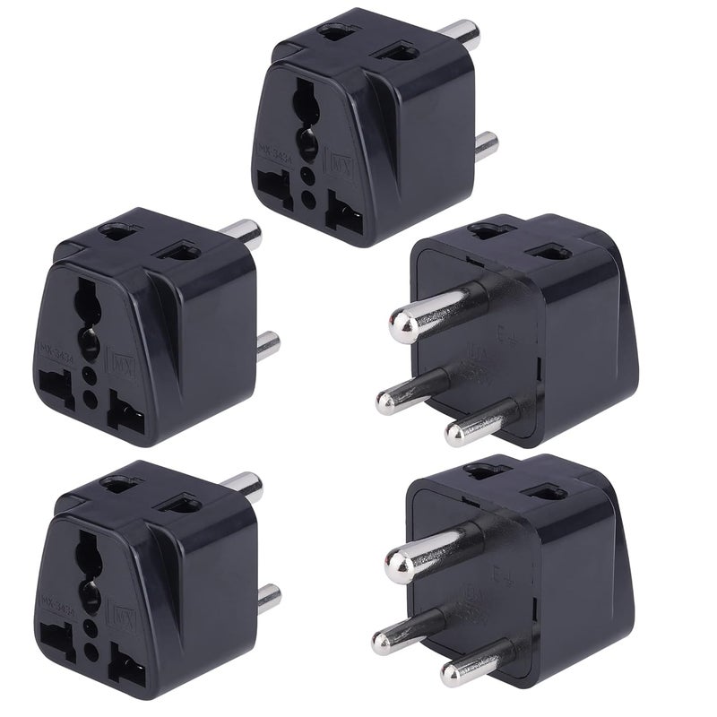 MX Universal Travel Adapter Type D World USA UK China More to India 2 in 1 Conversion Plug for Home and Official use Black Pack of 5 - Image 1