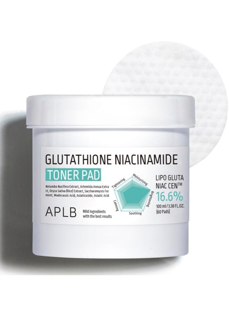 APLB Glutathione Niacinamide Toner Pad | LIPO GLUTA NIAC CEN™ 16.6% 3.38 FL.OZ/Korean Skin Care Dual Surface Toner Pads Long Lasting Moisturising Makeup Remover - Image 1