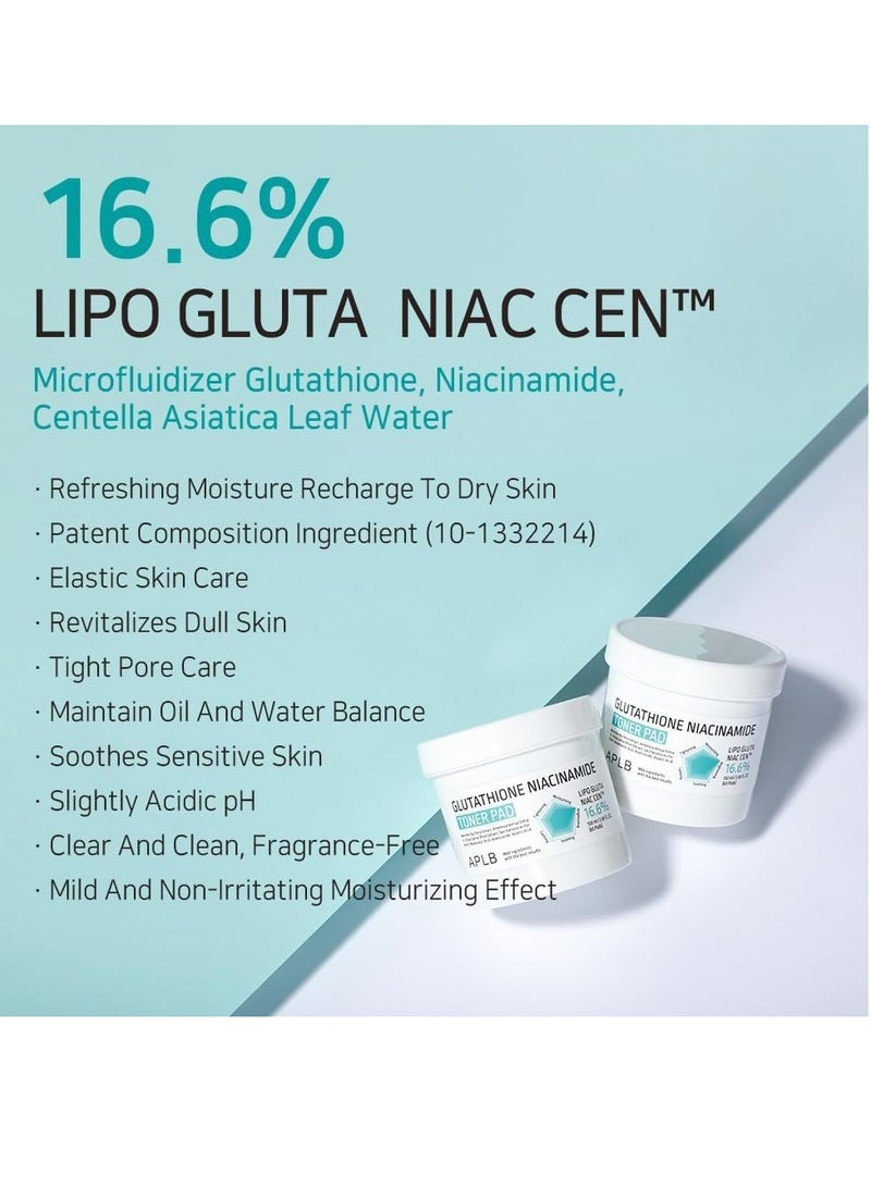 APLB Glutathione Niacinamide Toner Pad | LIPO GLUTA NIAC CEN™ 16.6% 3.38 FL.OZ/Korean Skin Care Dual Surface Toner Pads Long Lasting Moisturising Makeup Remover - Image 3