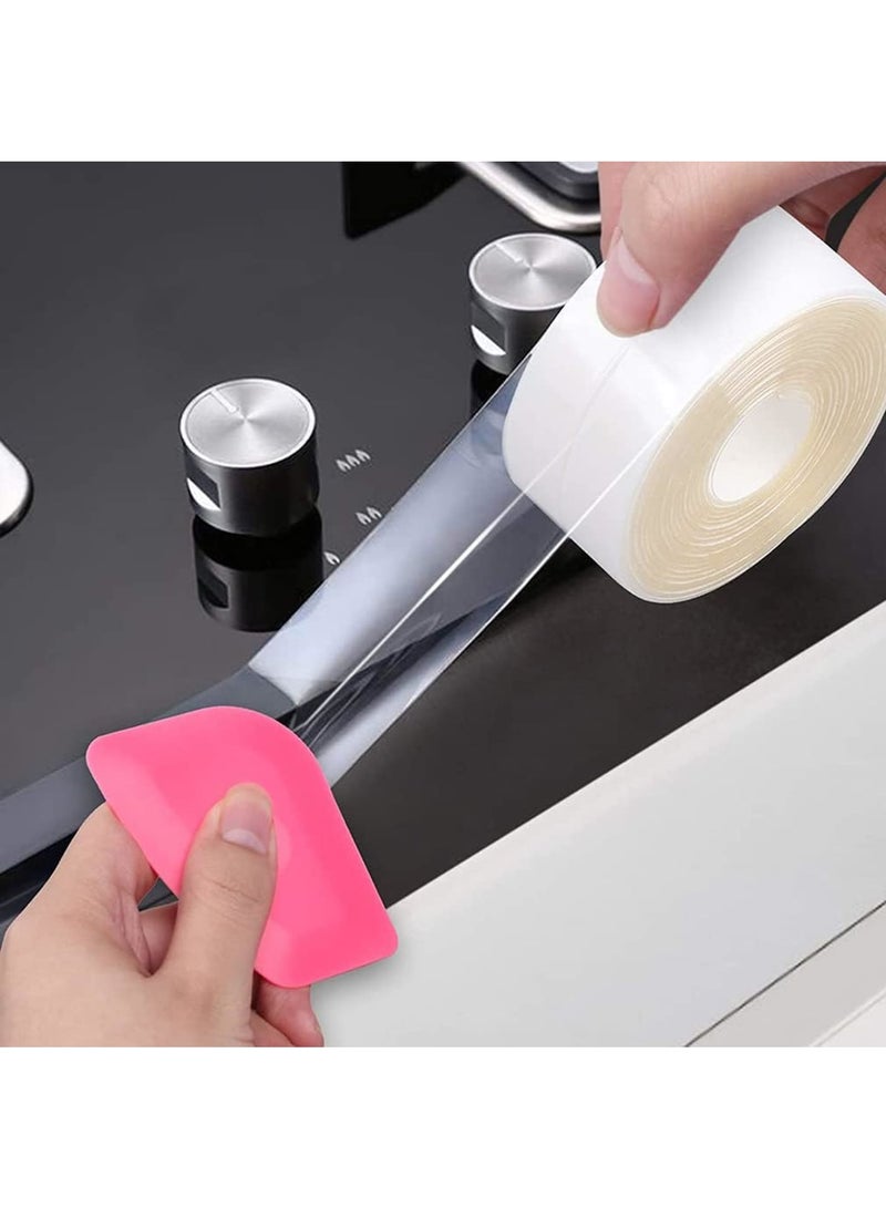 Zikra Self Adhesive Sealing Tape, Transparent Caulk Tape with Silicone Removal Scraper, Waterproof MildewProof Wall Sealant Tape for Bathroom, Kitchen and Toilet, 38 mm X 3.2 M, Single fold - Image 1