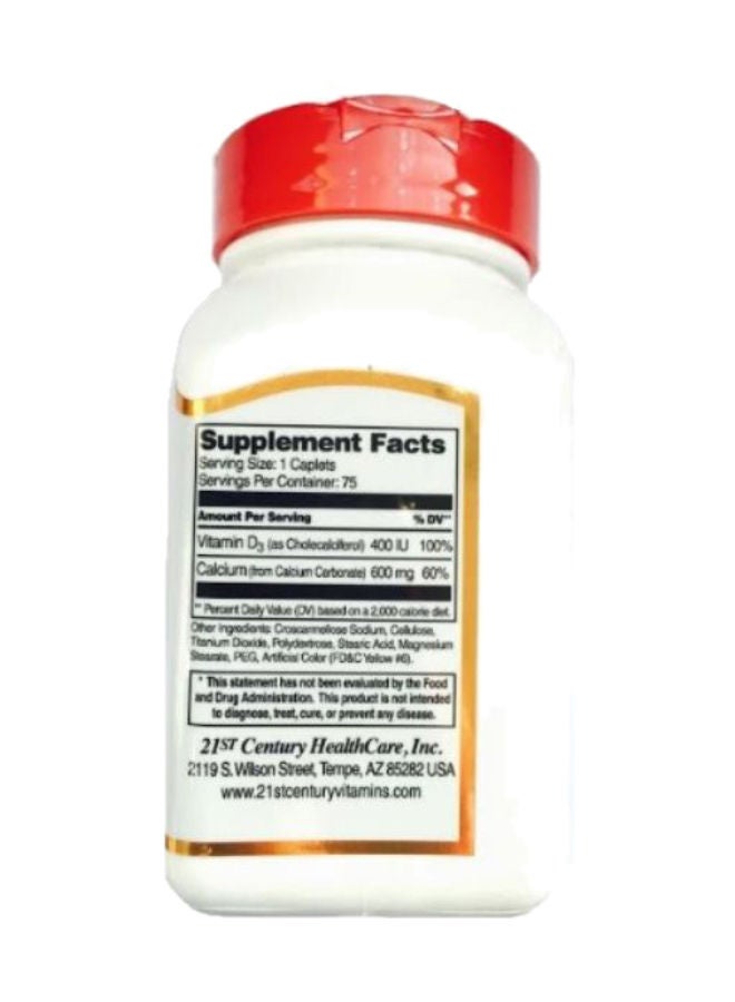 21st Century Calcium 600+D Caplets 75's - Image 3
