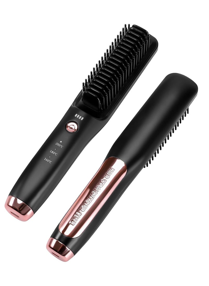 SOLARAE Cordless Hair Straightener Brush, Portable Negative Ion Hot Comb 60Mins Long Battery Life with USB Rechargeable Feature Fast Heating 3 Temp Settings Anti-Scald, 15Mins Auto-Off, for Travel - Image 1