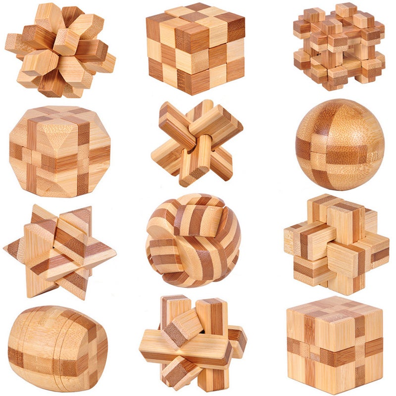 Small Bamboo Intelligence Toy Kongming Lock Luban Lock Ball Lock Square Lock Tetrahedron Jupiter Lock Wine Barrel Lock - Image 3