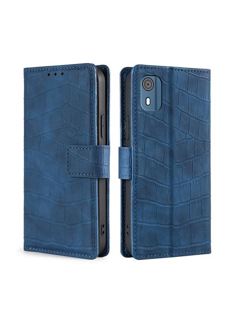 Case Cover For For Nokia C02 TA-1522 Skin Feel Crocodile Magnetic Clasp Leather Phone Case(Blue)