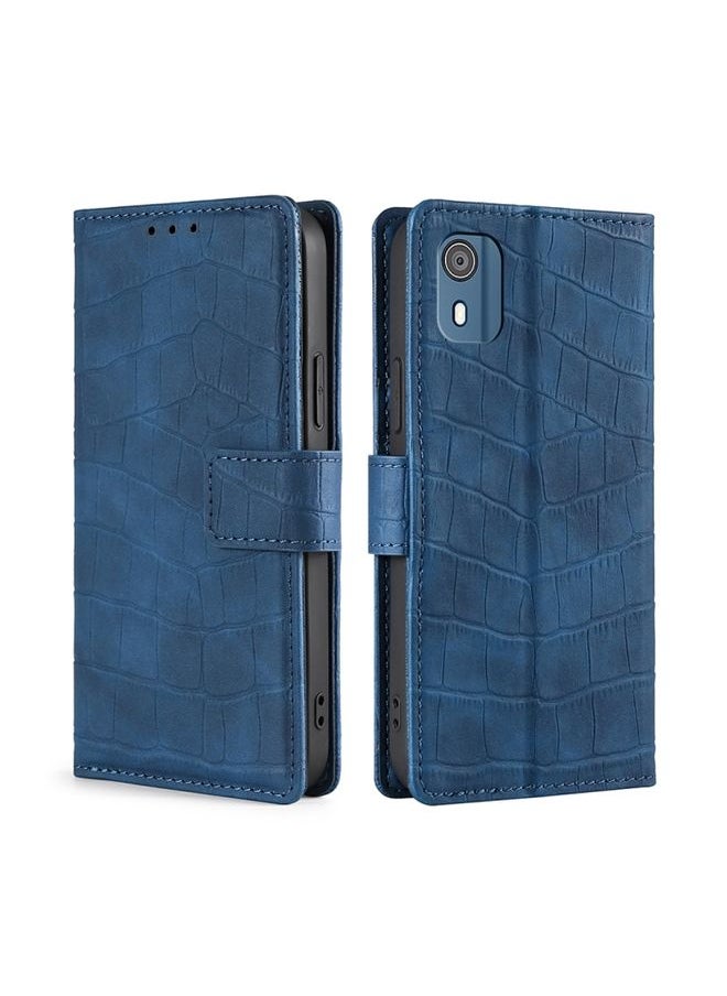 HuHa - Case Cover For For Nokia C02 TA-1522 Skin Feel Crocodile Magnetic Clasp Leather Phone Case(Blue) - Image 1