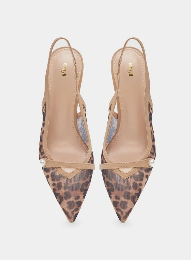 Styli Styli Leopard Print Slingback Sandals
