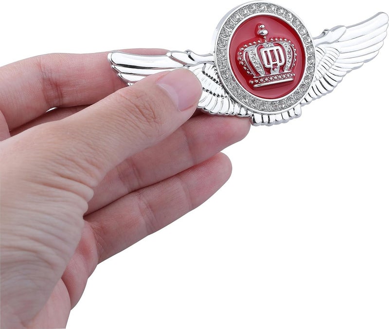 OAN Winged King Crown Emblem Sticker for All Cars, Bikes, Metal (Silver with Red) Size: 11cm x 4.5cm x 2mm - Image 4