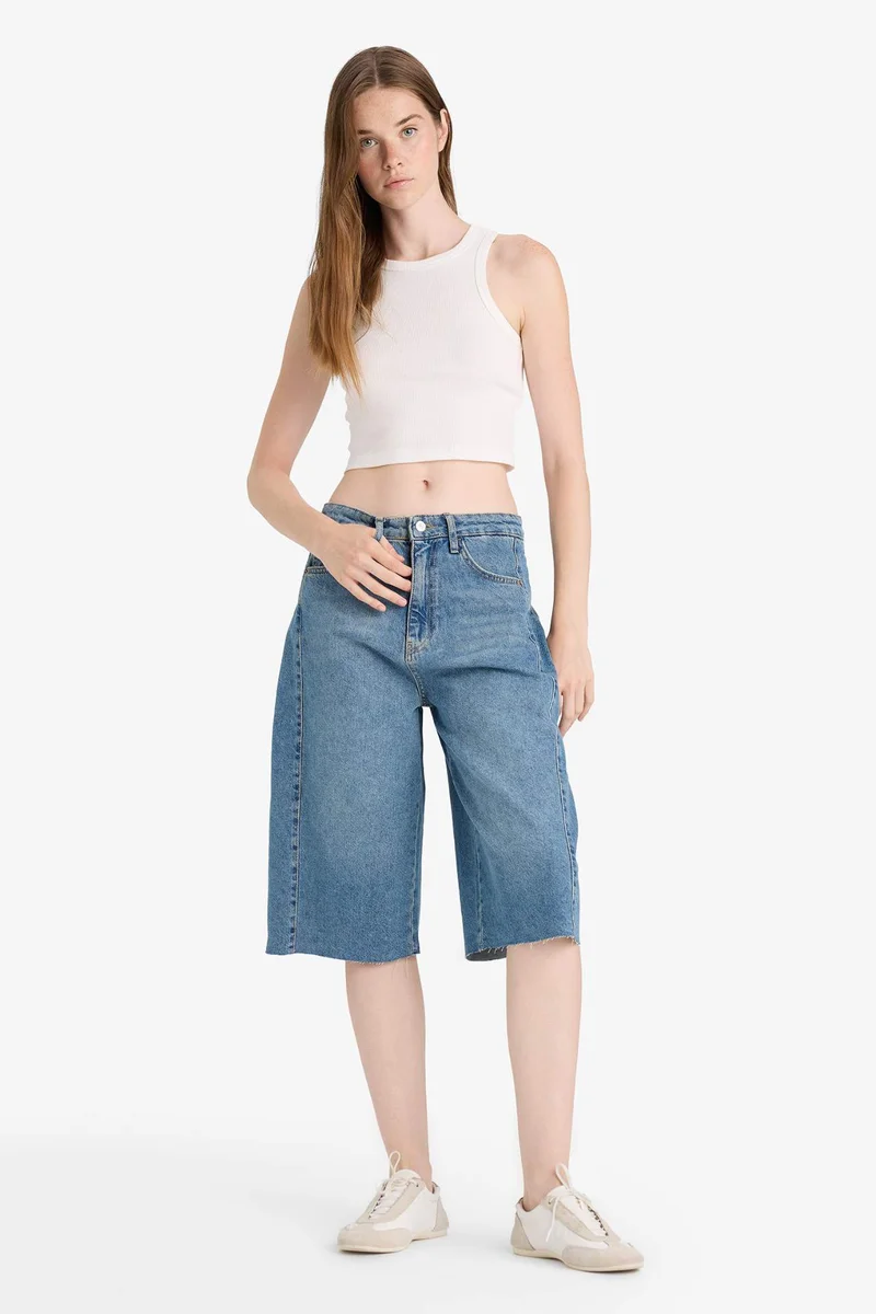 DeFacto High Waist Denim Bermuda Jorts