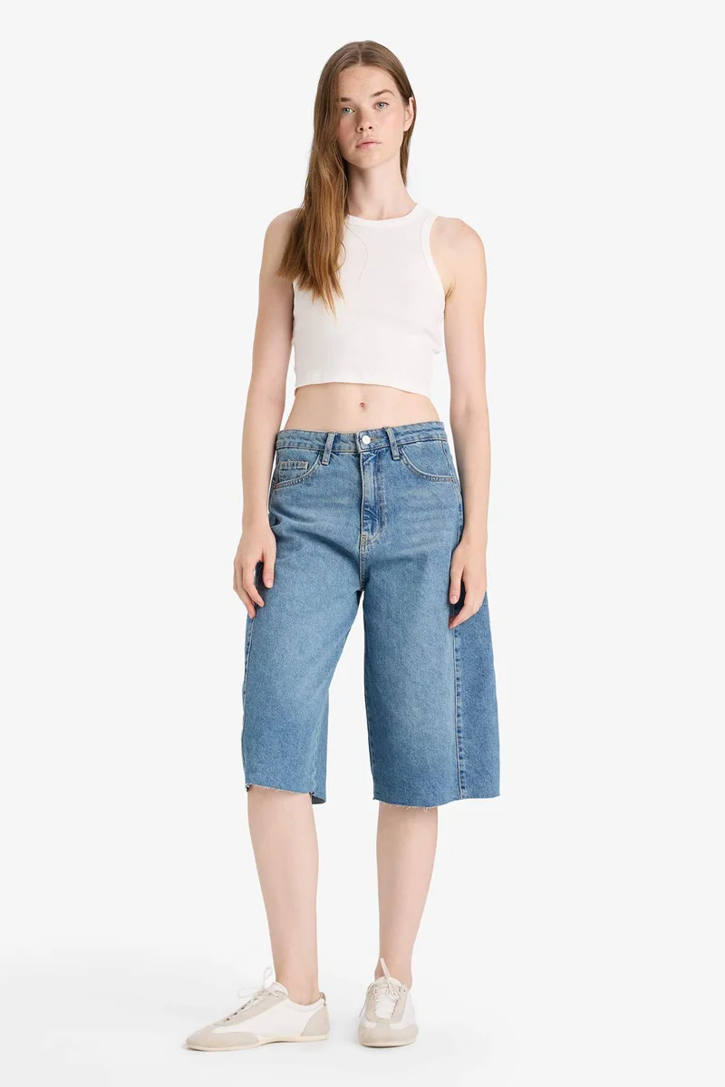 DeFacto High Waist Denim Bermuda Jorts