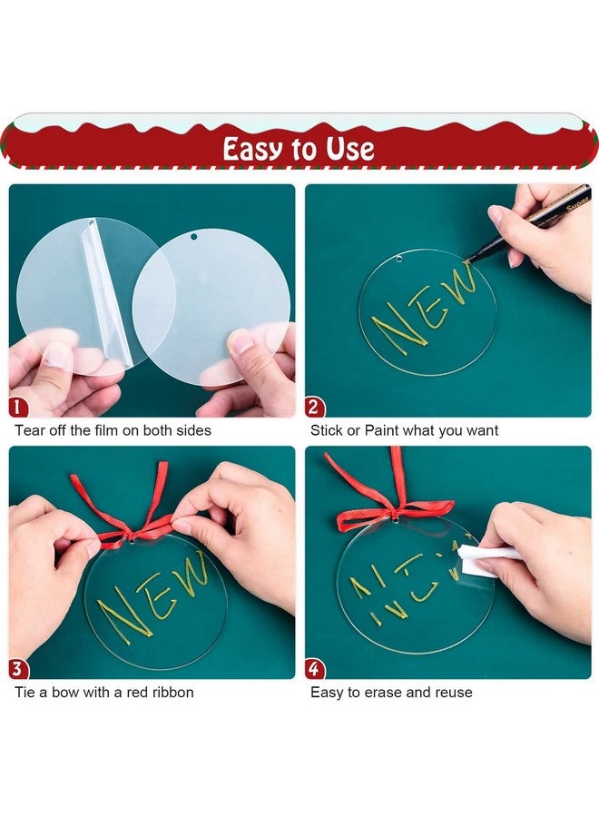 Cludoo 4 Inch Acrylic Ornaments Blanks, 30pcs Clear Round Acrylic Ornament Blanks, Acrylic Circle Disc Ornament Blanks with Hole for Vinyl, Christmas Decor, Engraving, Painting, and DIY Crafting - Image 5