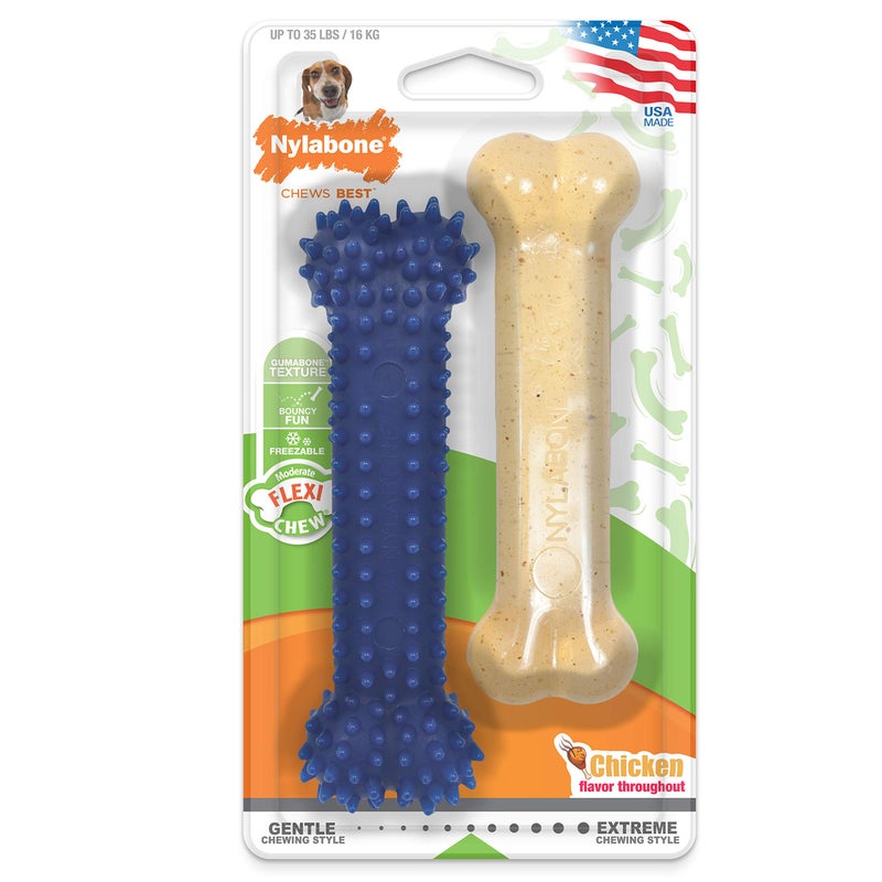 Nylabone Original Bone Flexi Chew Toy for Dogs, Flexible Dog Toys for Moderate & Gentle Chewers, Chicken Flavor, Medium - Up to 35 lbs, 2 Pack - Image 1