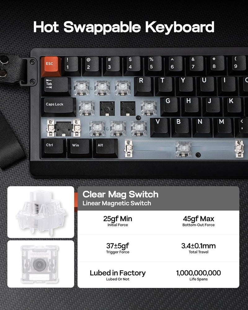 EPOMAKER HE68 Lite Hall Effect Gaming Keyboard, 8k Polling & 128K Scan Rate, 0.005mm Adjustable Trigger, 0.125ms Latency, 5-Layer Sound-Dampened, Snap Key, SOCD, A-RGB, Wired, Mac Software (Black Red) - Image 5