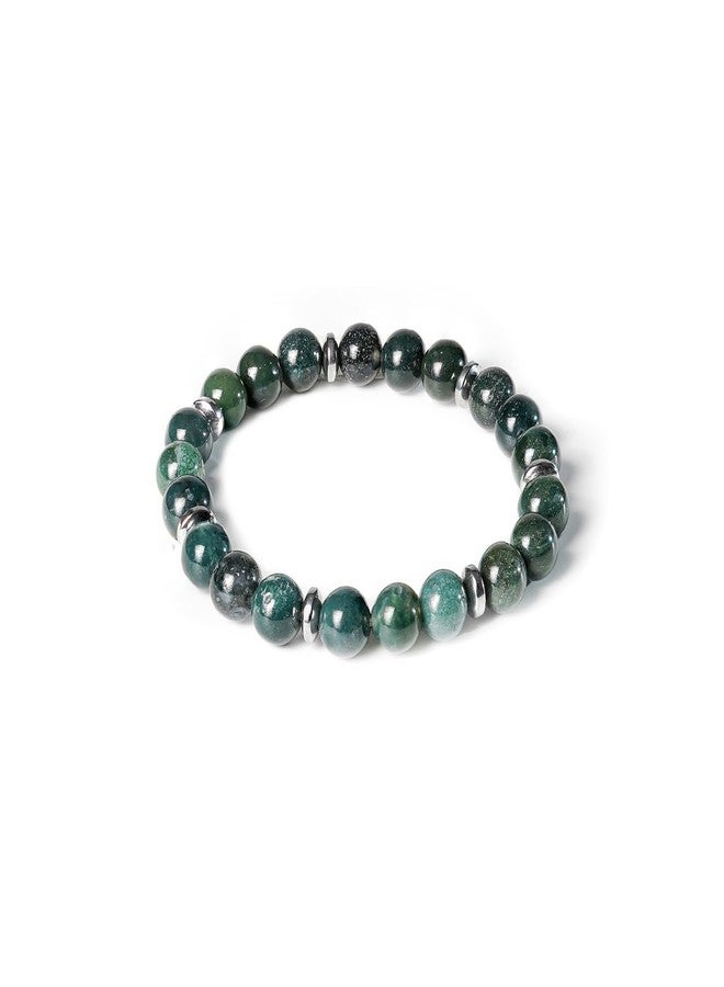 Mesmerize Moss Agate Elastic Natural Stone Bracelet for Men & Women | Healing Crystal Beads for Growth, Balance & Emotional Stability (L) - Image 1