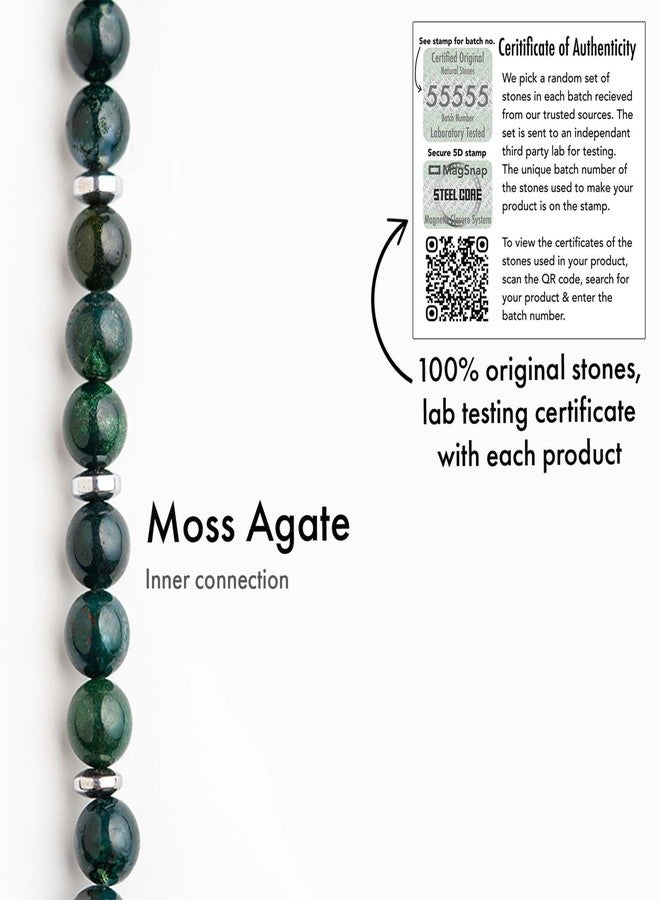 Mesmerize Moss Agate Elastic Natural Stone Bracelet for Men & Women | Healing Crystal Beads for Growth, Balance & Emotional Stability (L) - Image 3