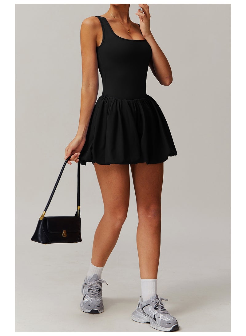 Fake Two-piece Sports Dress Women's Anti Glare Yoga Tennis Dress Sleeveless Outdoor Running Fitness Dance Jumpsuit Rompers - Image 4