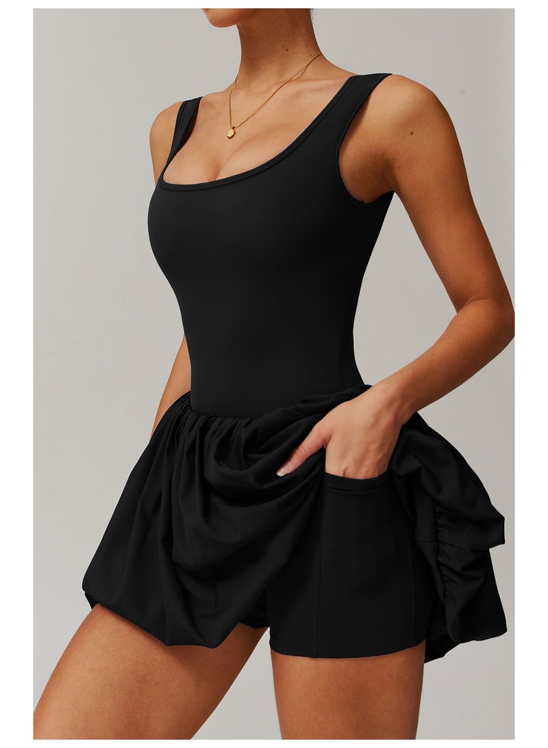 Fake Two-piece Sports Dress Women's Anti Glare Yoga Tennis Dress Sleeveless Outdoor Running Fitness Dance Jumpsuit Rompers - Image 3
