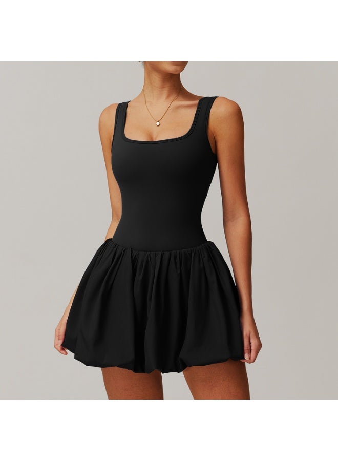 Fake Two-piece Sports Dress Women's Anti Glare Yoga Tennis Dress Sleeveless Outdoor Running Fitness Dance Jumpsuit Rompers - Image 1