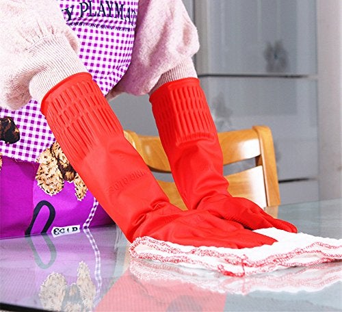 YSLON Rubber Cleaning Gloves Kitchen Dishwashing Glove 3-Pairs,Waterproof Reuseable.(Medium) - Image 4