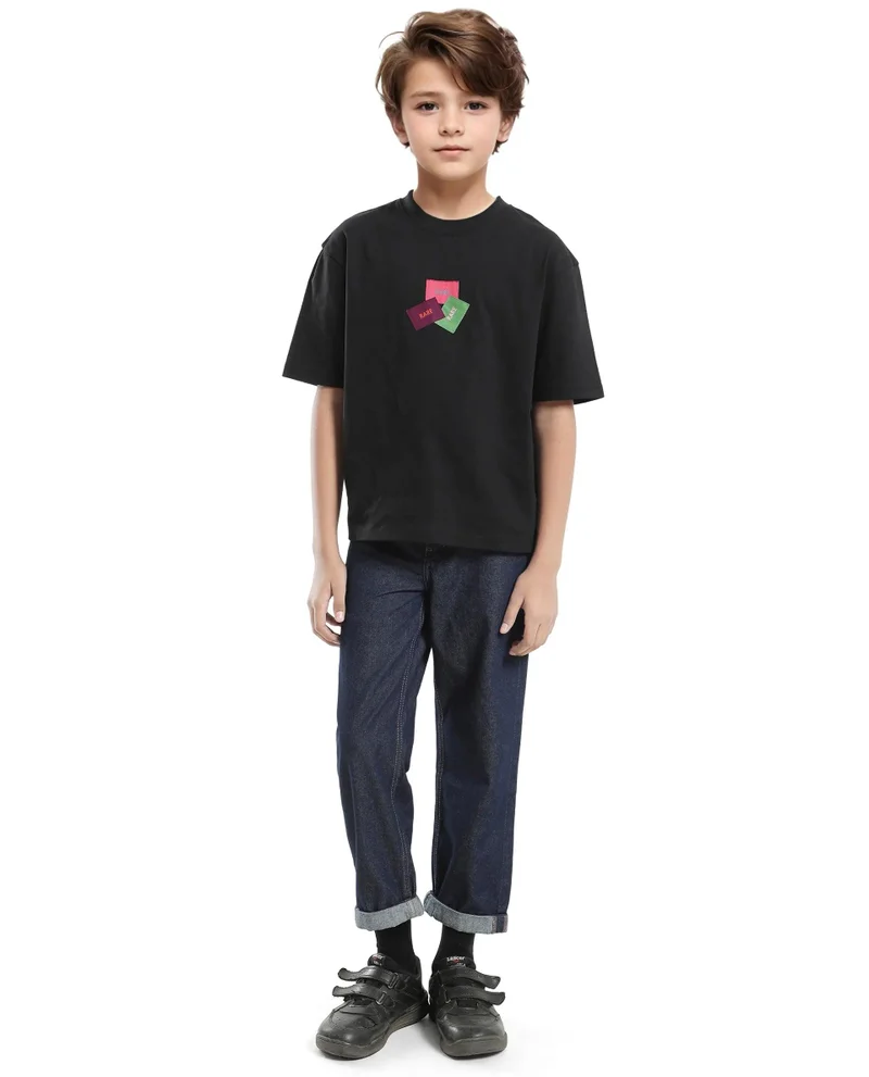 Rare Ones Rare Ones Kids Labez-T Black Cotton Solid Slip-On Oversized Fit T-Shirt