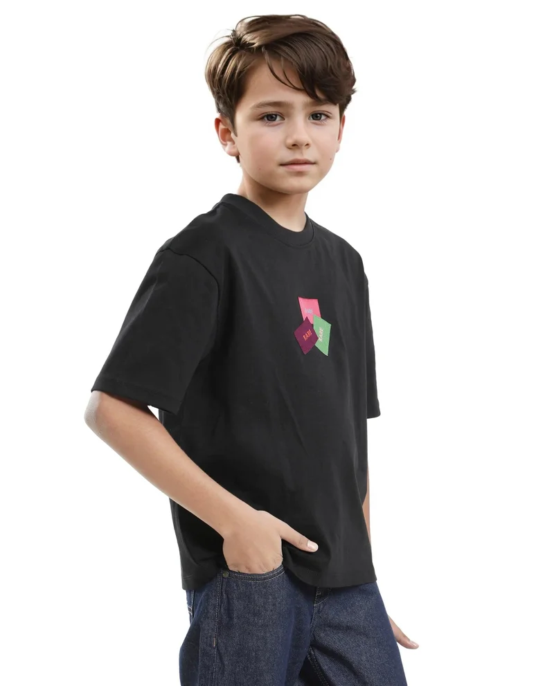 Rare Ones Rare Ones Kids Labez-T Black Cotton Solid Slip-On Oversized Fit T-Shirt