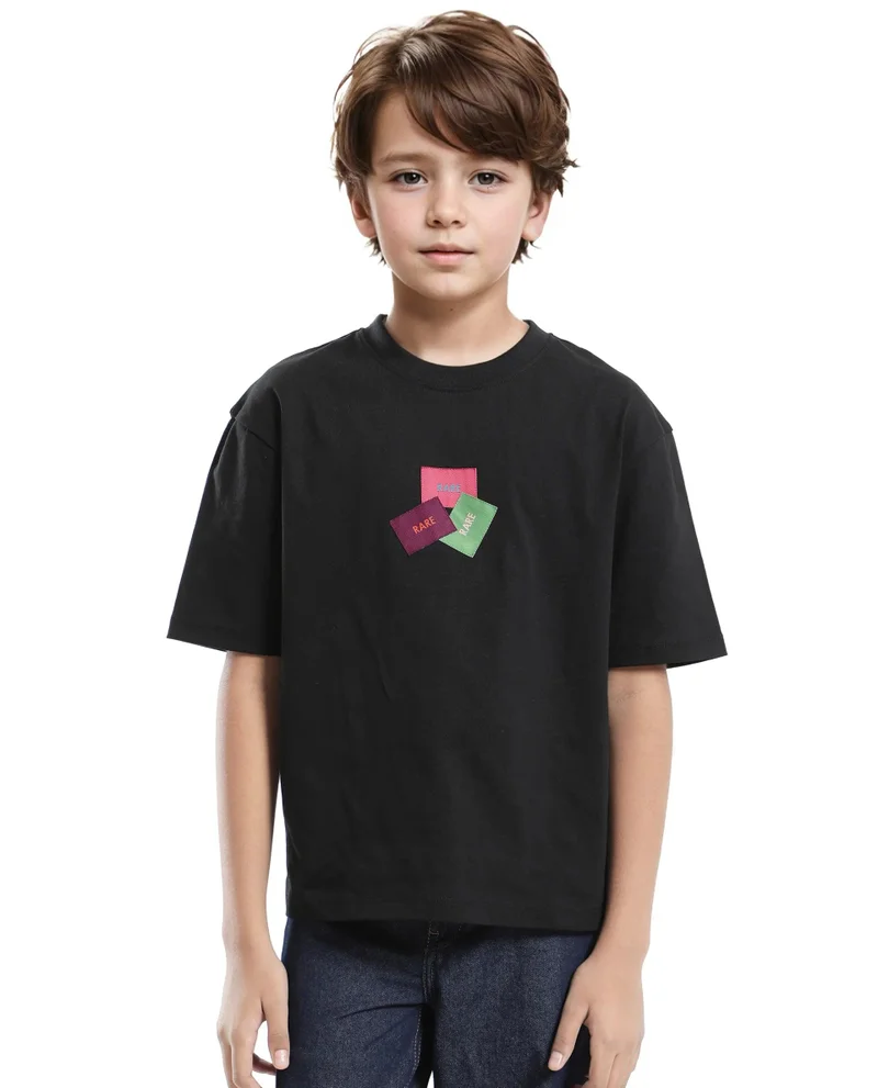Rare Ones Rare Ones Kids Labez-T Black Cotton Solid Slip-On Oversized Fit T-Shirt